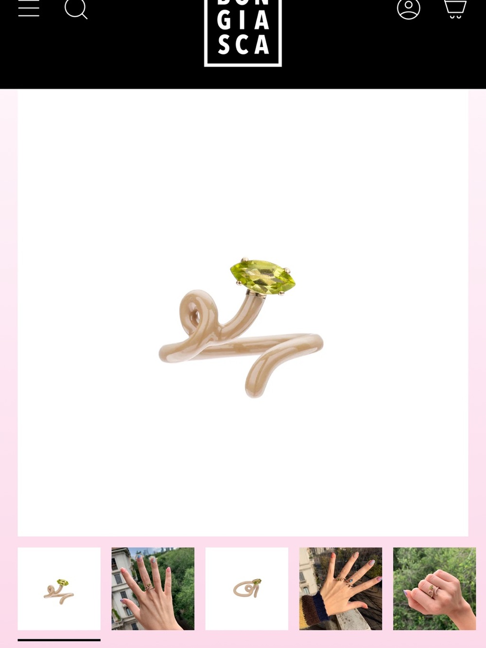 Beige Ceramic Ring with Peridot Green Stone
